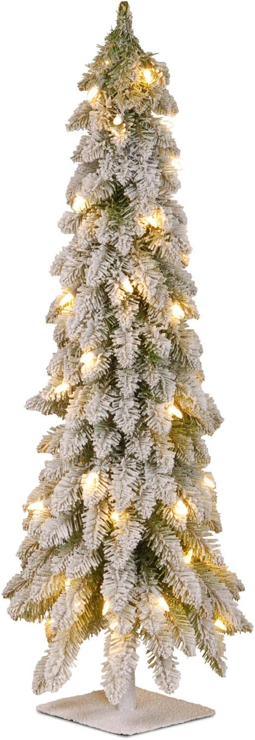 4 ft Pre-Lit Flocked Downswept Forestree Mini Christmas Tree