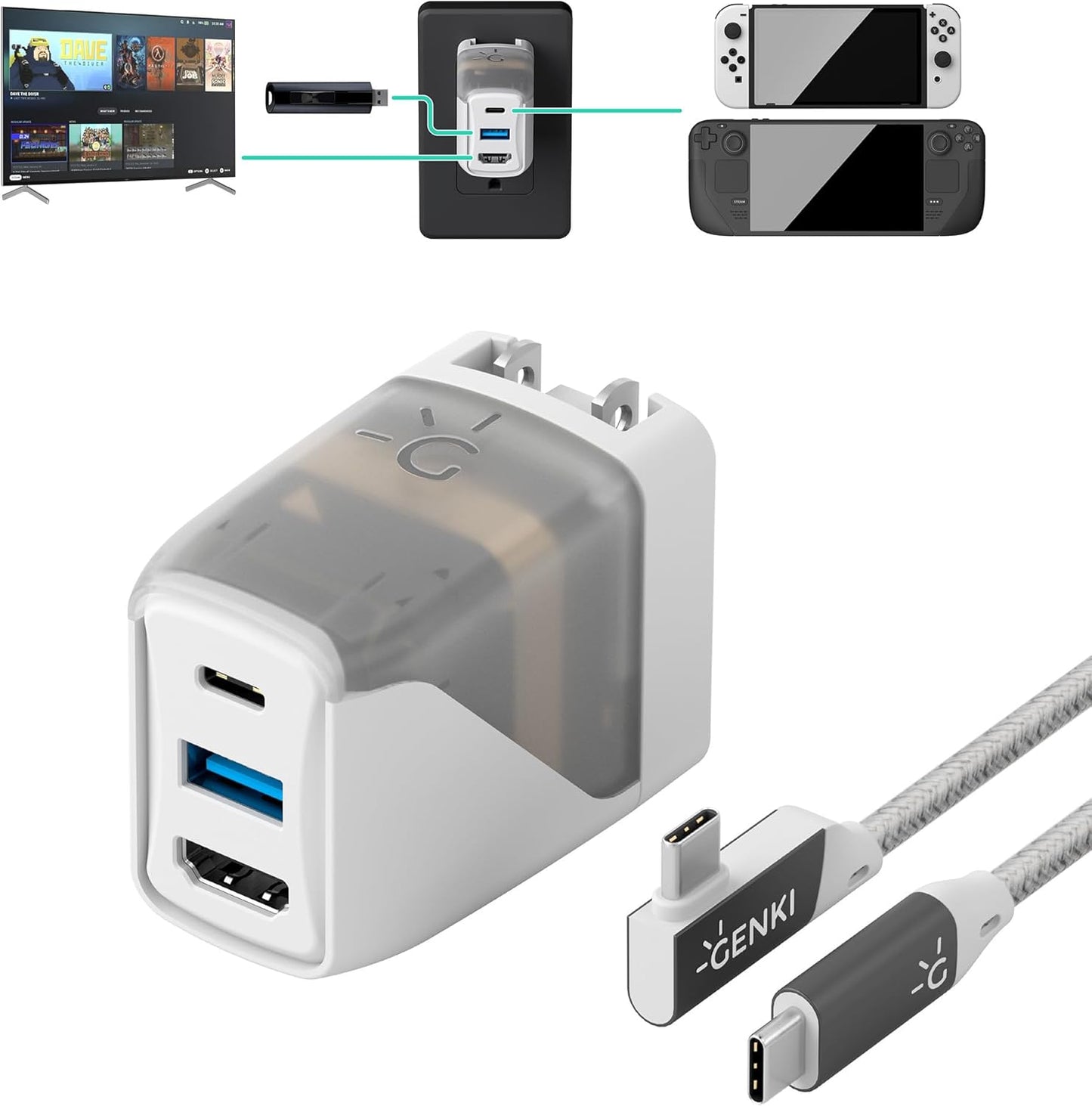 GENKI Global Covert Dock 2 Charger for Nintendo Switch & Steam Deck
