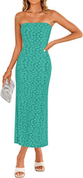 Women's Strapless Boho Floral Bodycon Midi Dress - Summer 2025
