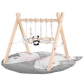 Wooden Baby Play Gym with Mat - Foldable Activity Gym for Tummy Time