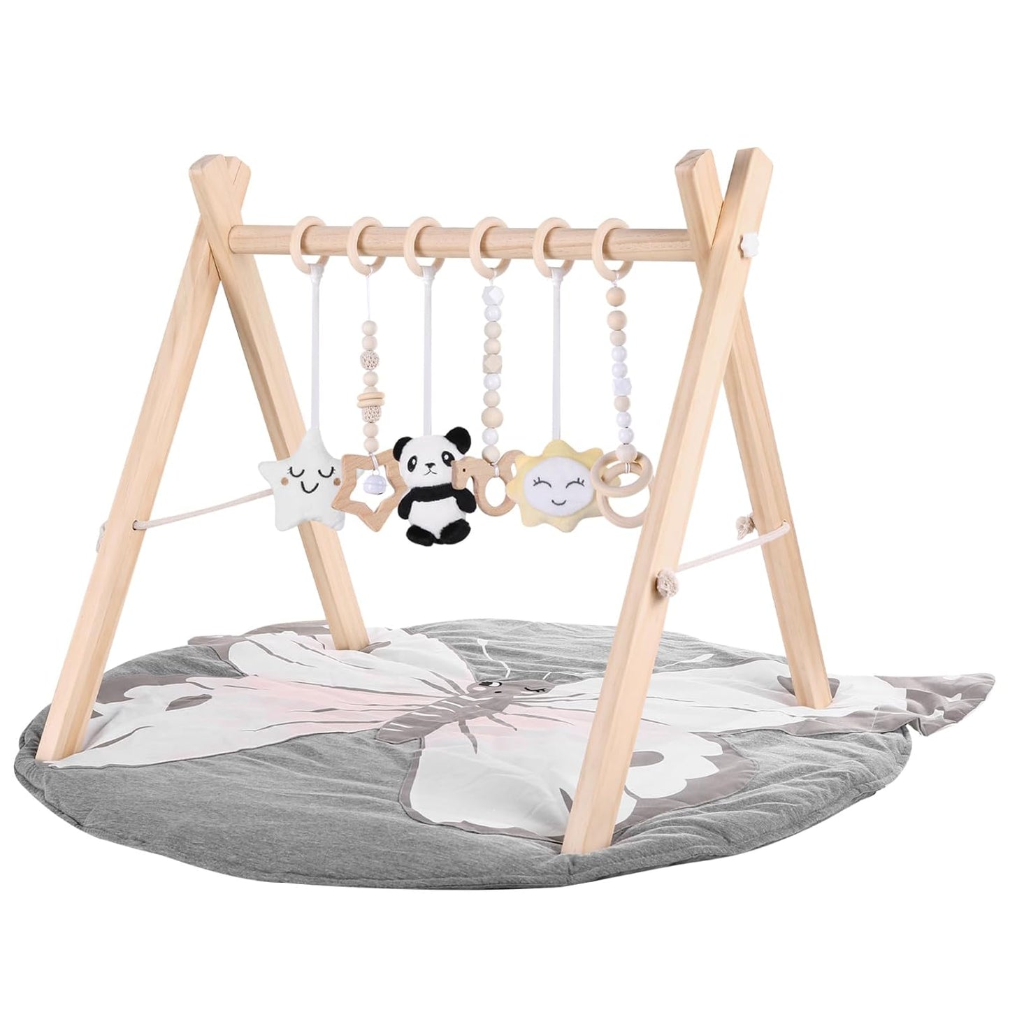 Wooden Baby Play Gym with Mat for Motor Skill Development