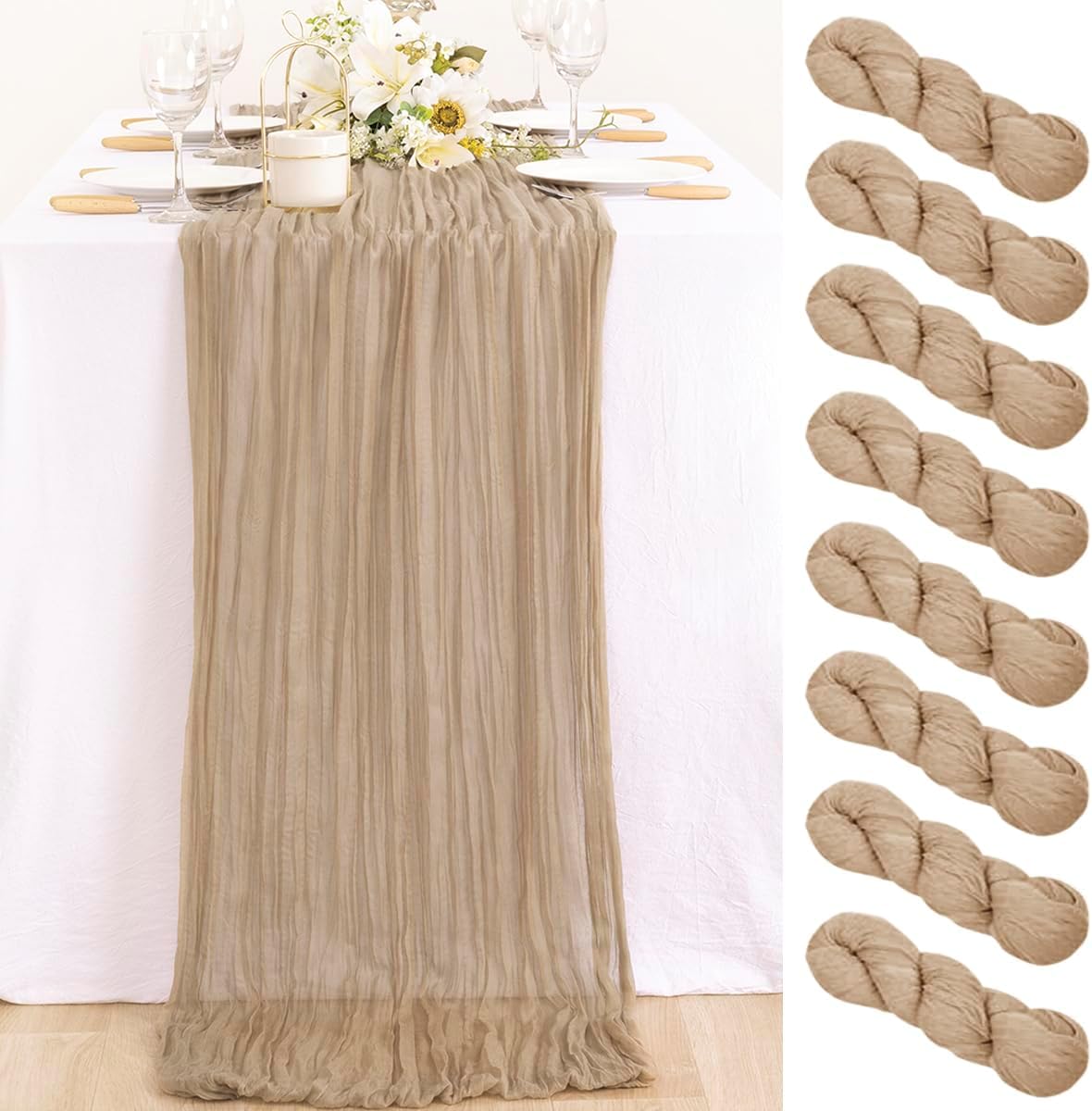 MLMC 8 Pack Nude Cheesecloth Table Runner for Rustic Decor