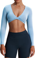 Aoxjox Long Sleeve Crop Top Sienna Twist Deep V - Flattering Fit