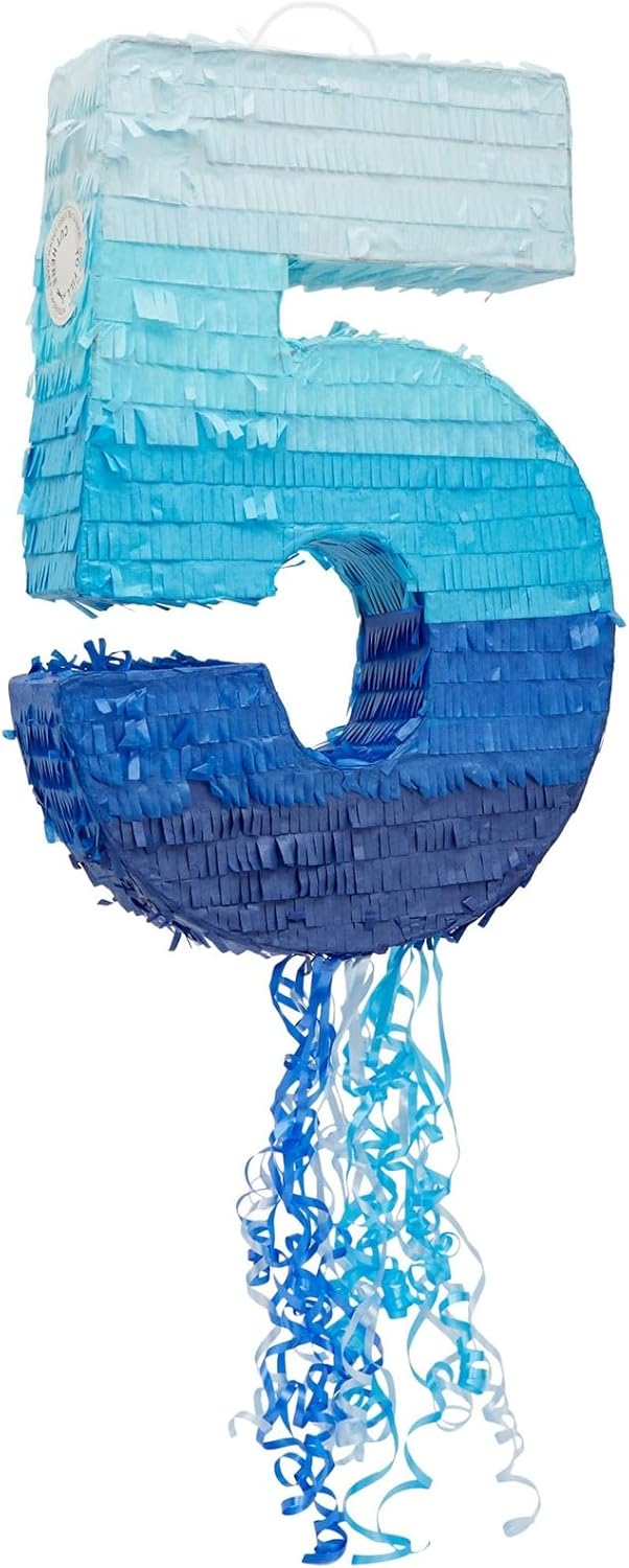 Ombre Blue Number 5 Pinata for 5 Year Old Birthday Fun