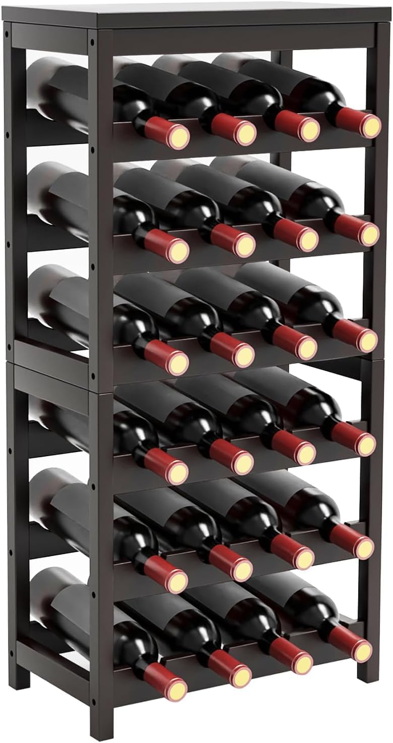 24-Bottle Wine Rack Freestanding Bamboo Display for Home Use