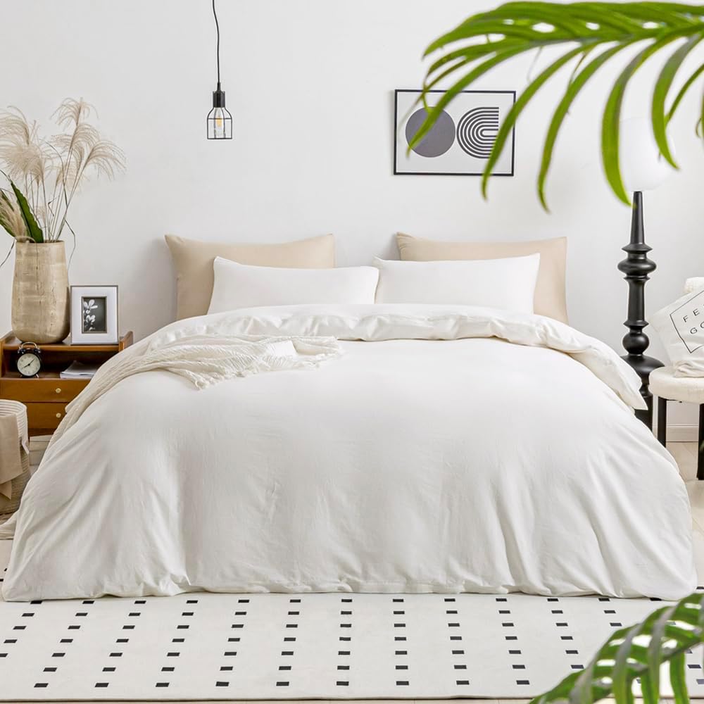 JELLYMONI White Duvet Cover Set for California King Size Beds