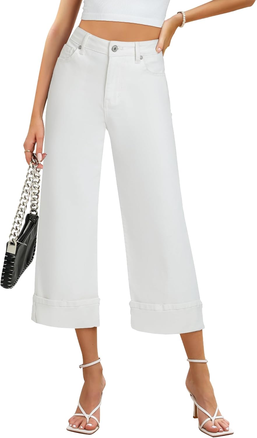 GRAPENT Wide Leg Jeans for Women: High Waisted Cropped Style