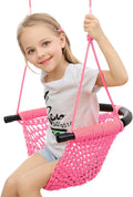 Pink Hand-Knitting Toddler Swing Seat for Kids - Adjustable Rope Swing