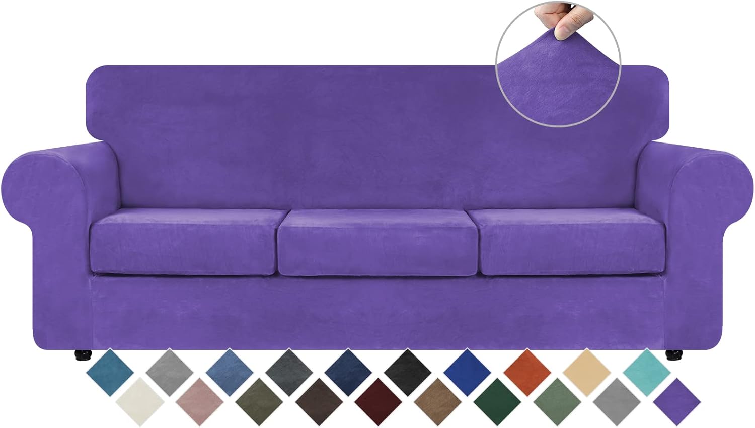 Velvet High Stretch Couch Covers for 3 Cushion Sofa Protection