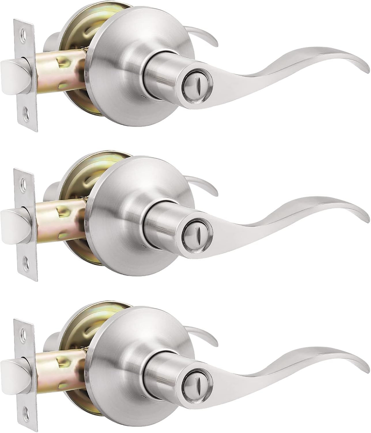 GOBEKOR Satin Nickel Privacy Door Handles for Bedroom and Bath