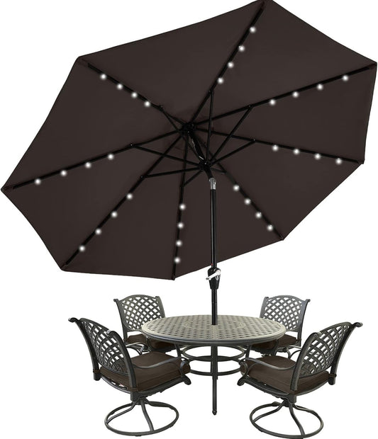 Patio Umbrella with 32 Solar LED Lights - 9ft Brown Shade