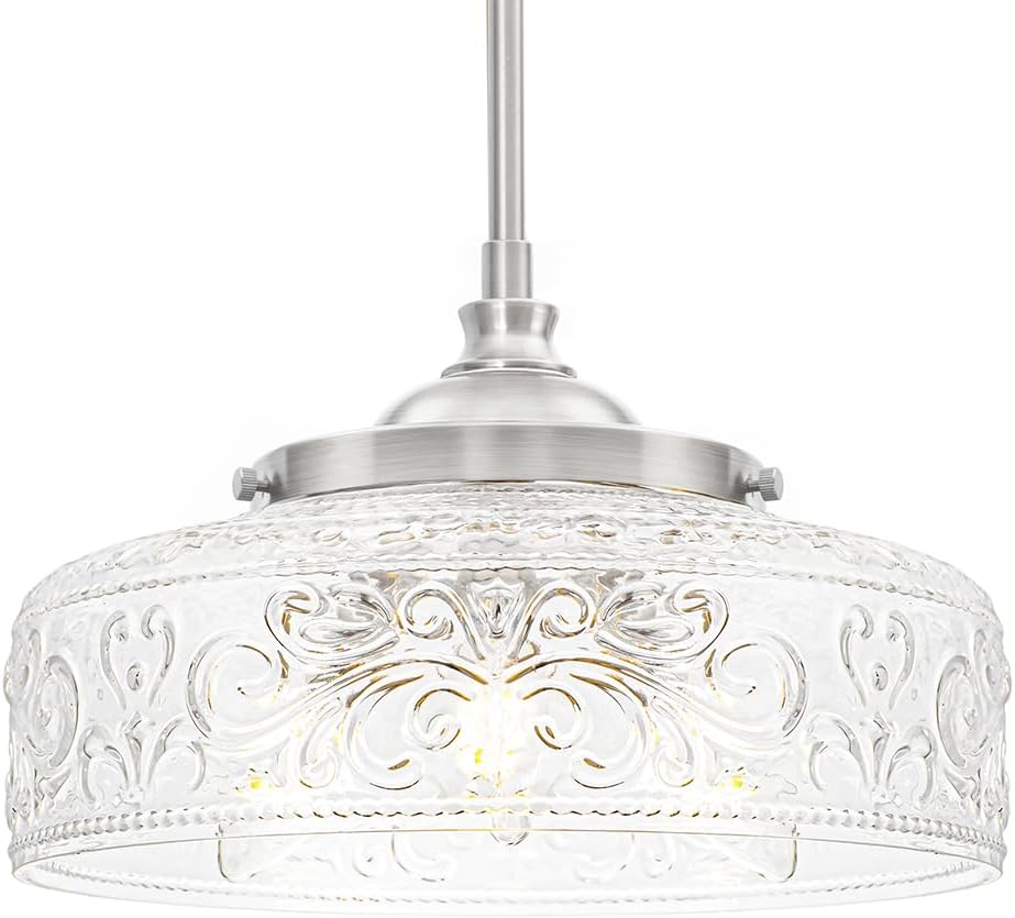 Brushed Nickel Pendant Light with Clear Glass Lampshade for Home