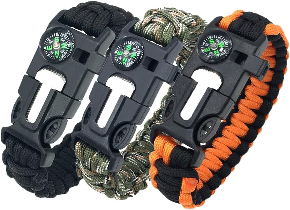 DIHAIMI 3-Pc Paracord Bracelet Set, 5 Functions!