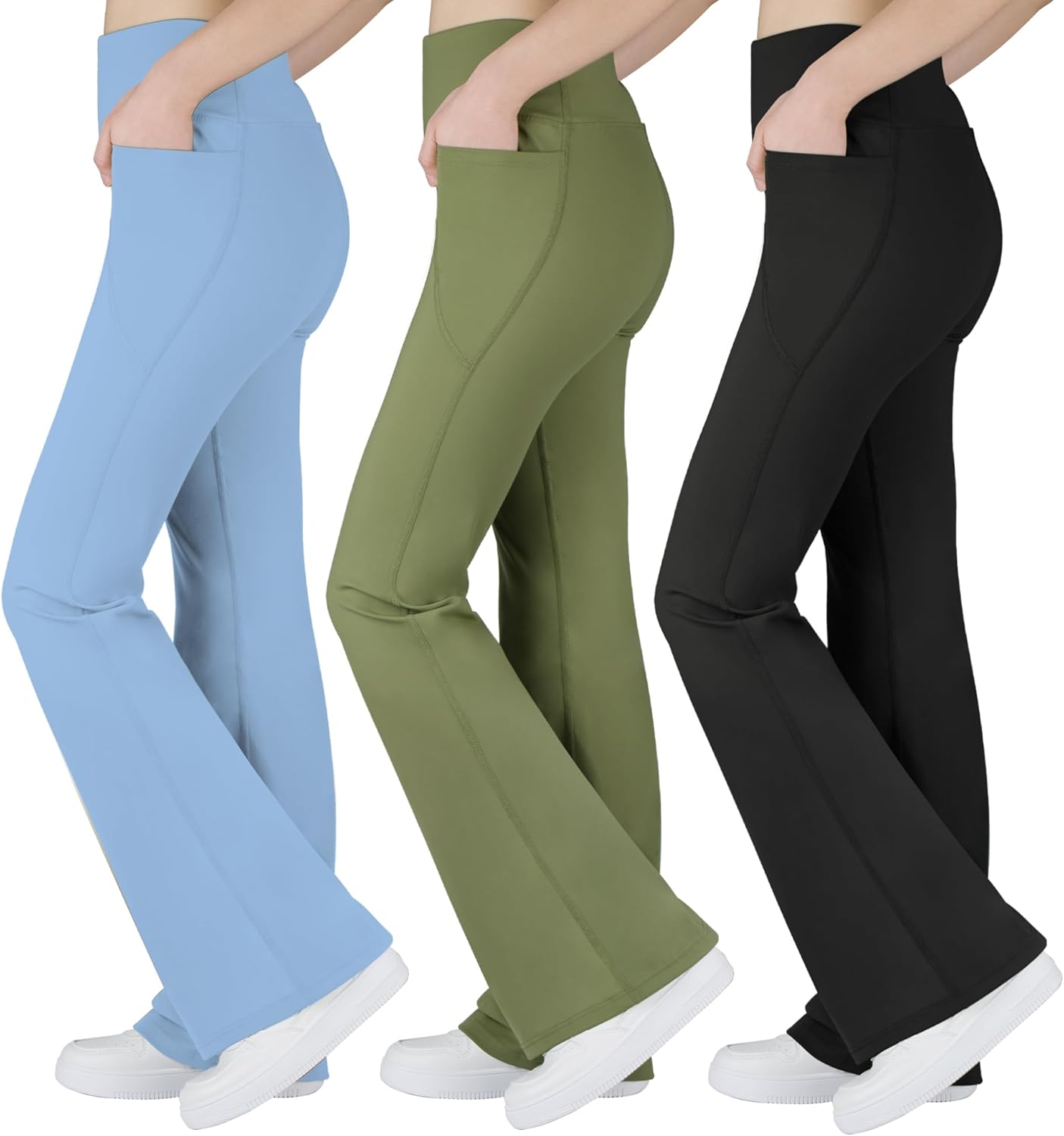 BIG ELEPHANT Girl's Flare Leggings with Pockets for Dance