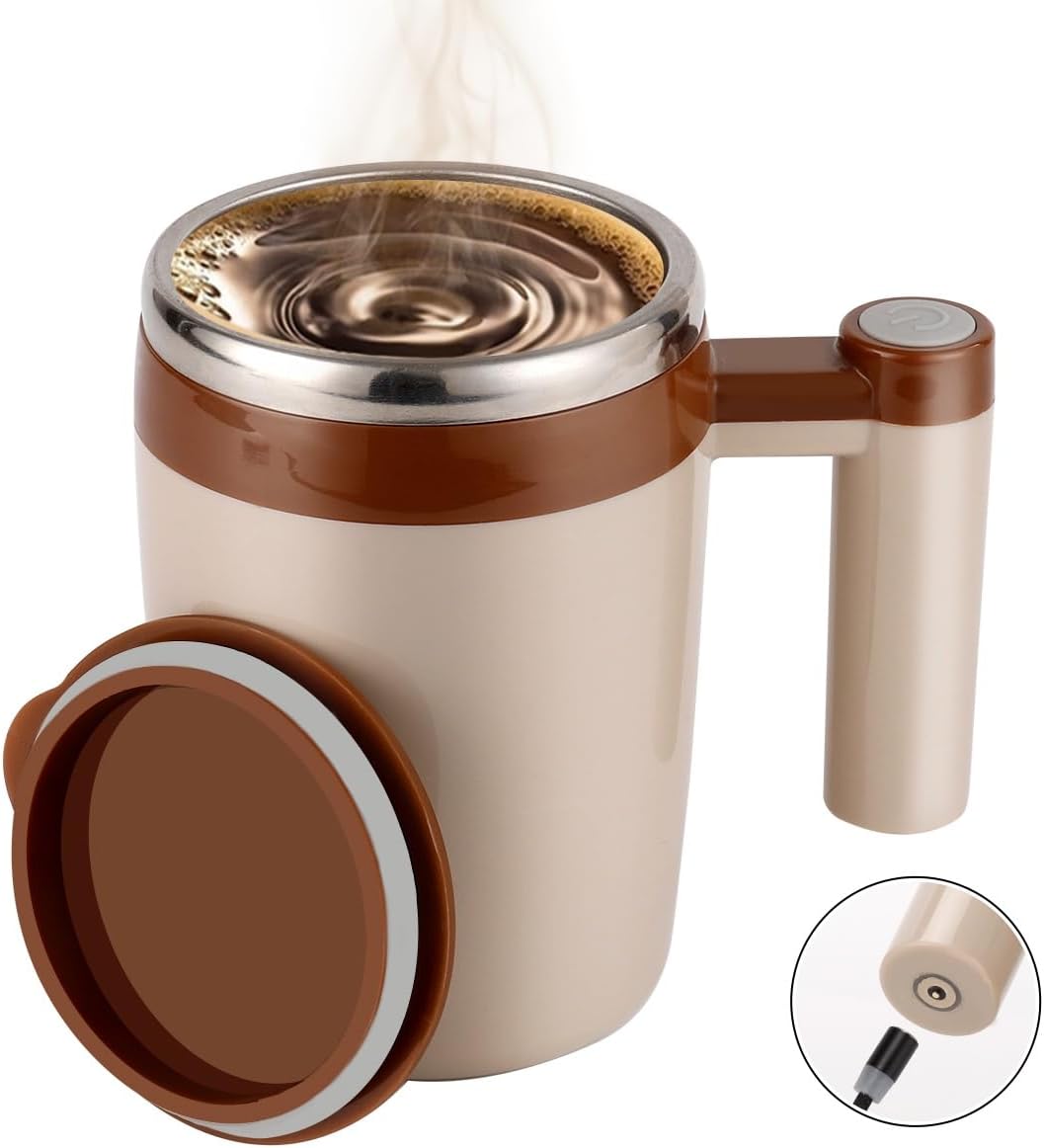 KittBabby Rechargeable Self-Stirring Coffee Mug - Brown Stainless Steel