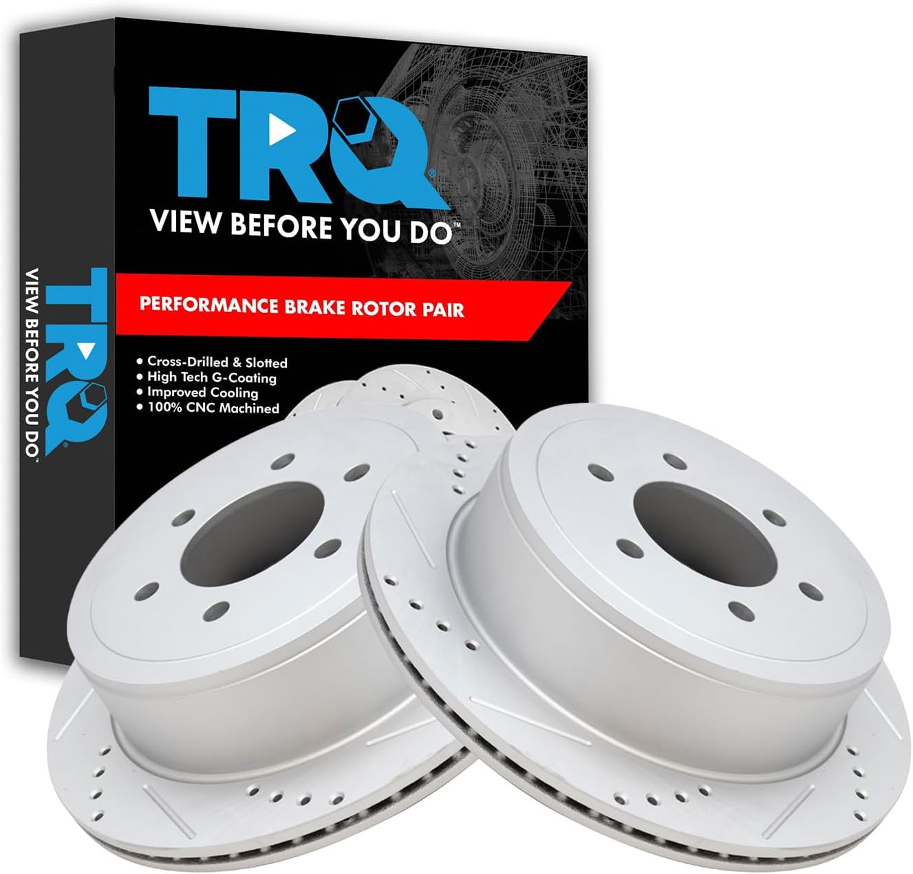 TRQ Rear Brake Rotor Set G Coated Vented Drilled and Slotted