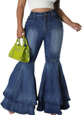 Bell Bottom Jeans High Waisted Ruffle Hem Flared Wide Leg - 70s Style