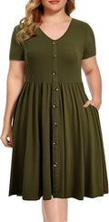 BEDOAR Women's Plus Size V-Neck Knee-Length A-Line Dress