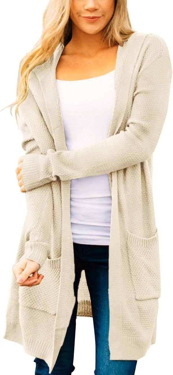 MEROKEETY Long Cardigans for Women - Cozy Hooded Sweater