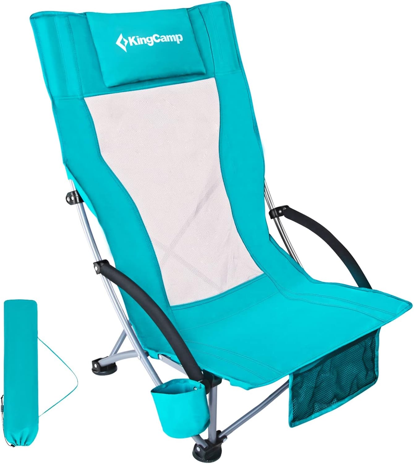 Folding Beach Chair High Back Lightweight Portable with Cup Holder