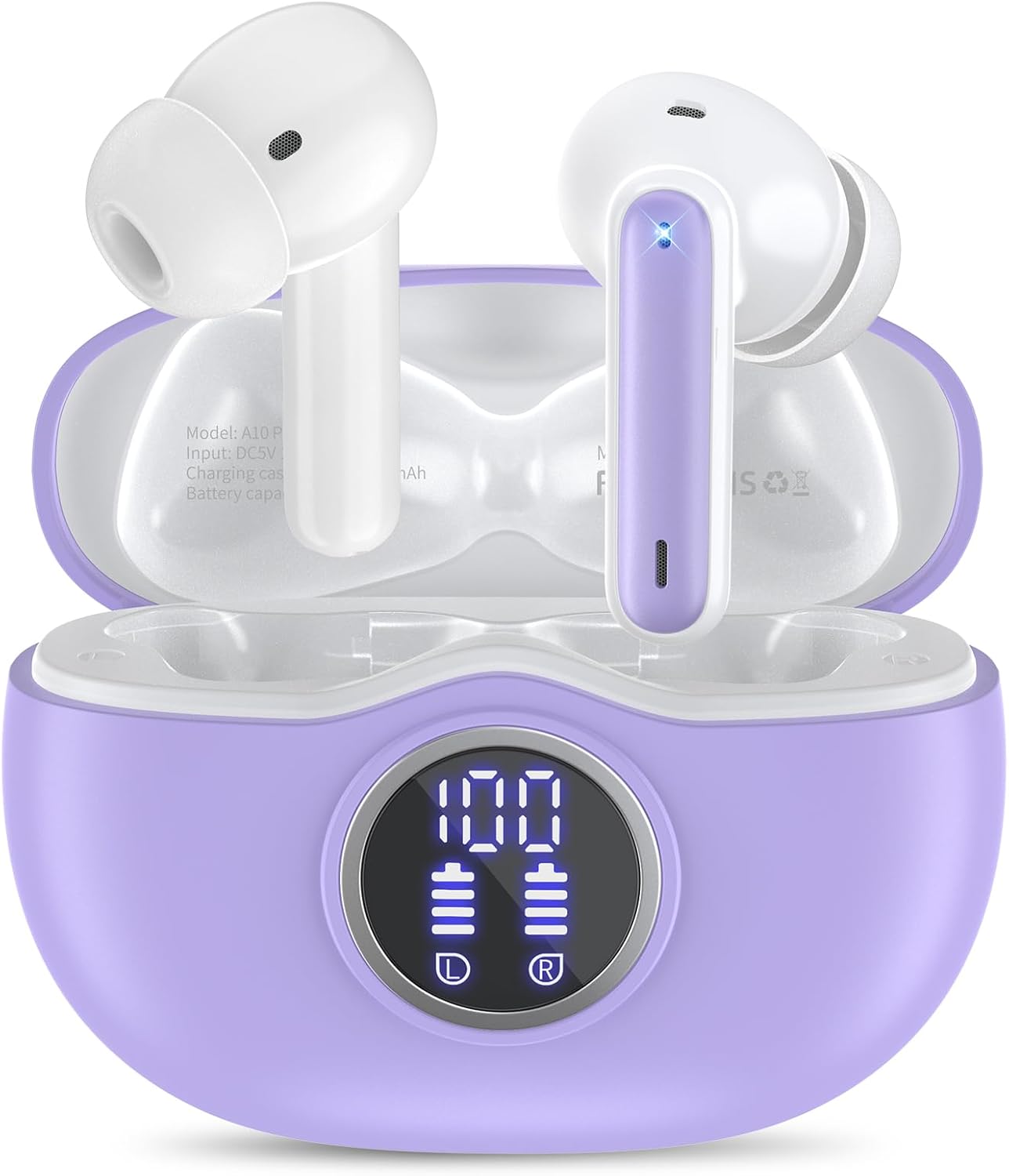 WHYKJTEK Wireless Earbuds 40 Hrs Playtime, Deep Bass, Noise Cancelling - Lavender