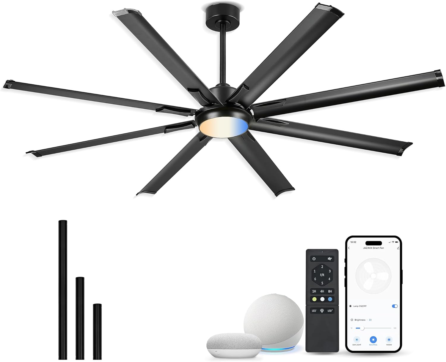 72 Inch Ceiling Fan With Light - Smart Industrial Fan for Home
