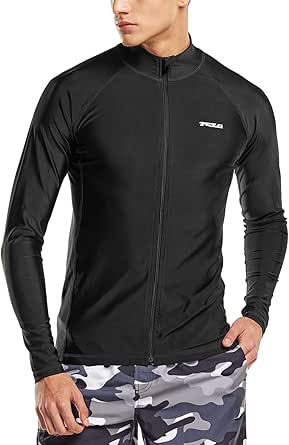 TSLA Men's Long Sleeve Zip Rash Guard for Ultimate UV Protection