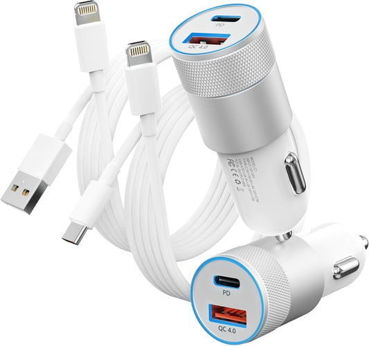 Quick Charge 48W Car Charger + 2Pack Lightning Cable by PAIMIAN