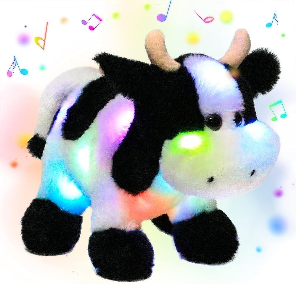 Musical LED Stuffed Cow Toy: Soothing Lullabies, Adjustable Volume