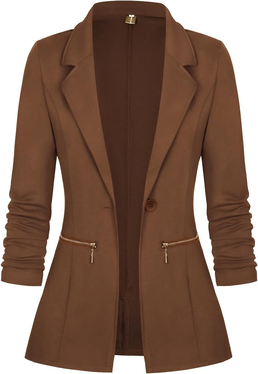 Genhoo Women's Long Sleeve Blazer Open Front Cardigan Jacket