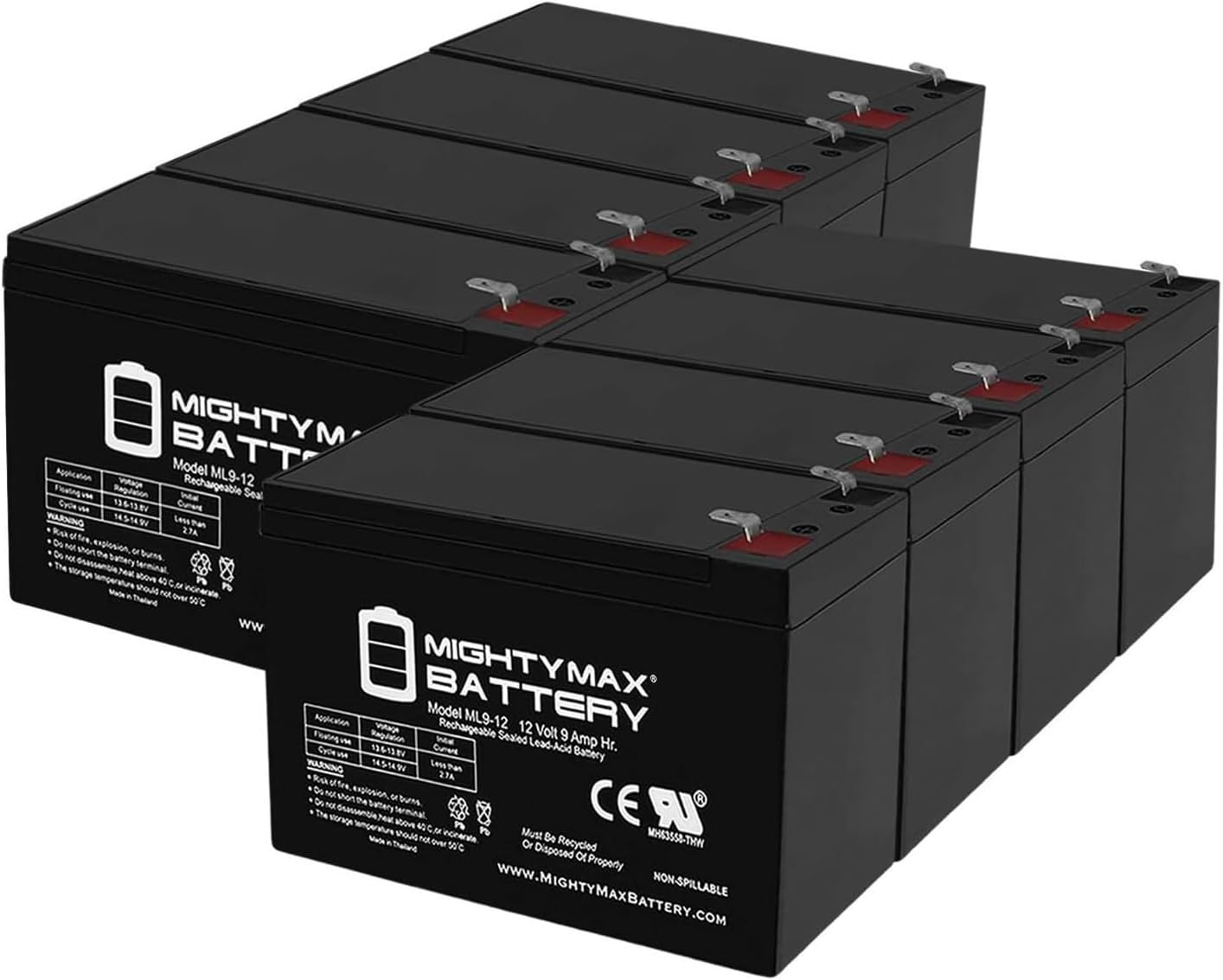 ML9-12 12 Volt 9 AH SLA Battery Pack of 8 for Reliable Power