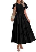 BTFBM Women Casual Summer Dress Midi Tiered Boho - Flowy Comfort