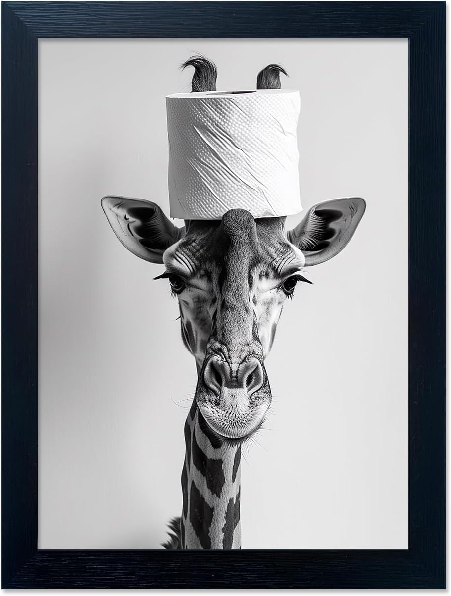 Funny Animal Bathroom Wall Art Giraffe with Toilet Paper Roll