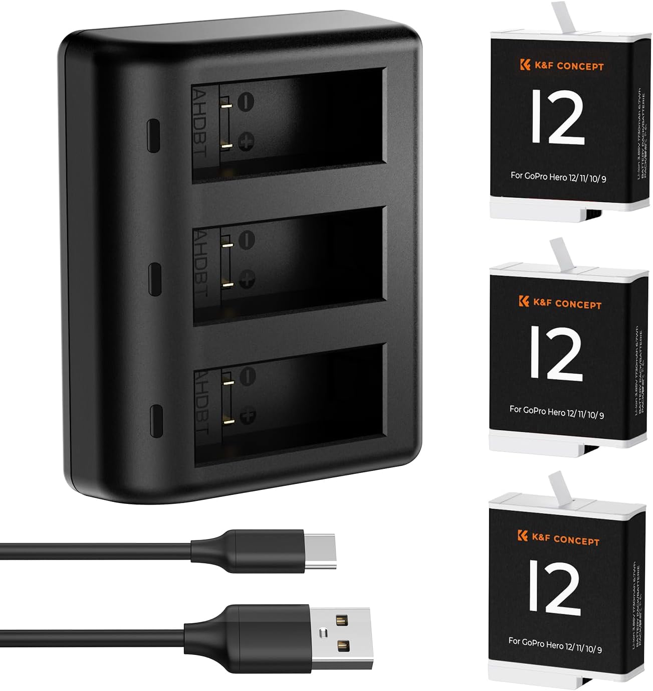 K&F CONCEPT Hero 12 Battery 3-Pack with 3-Slot Charger