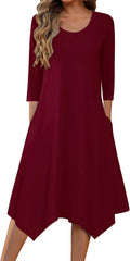 Zeagoo Midi Women 3/4 Sleeve A-Line Dress - Elegant Everyday Fit