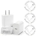3 Pack iPhone 14 13 Fast Charger 20W PD USB C Wall Charger - MFi Cable