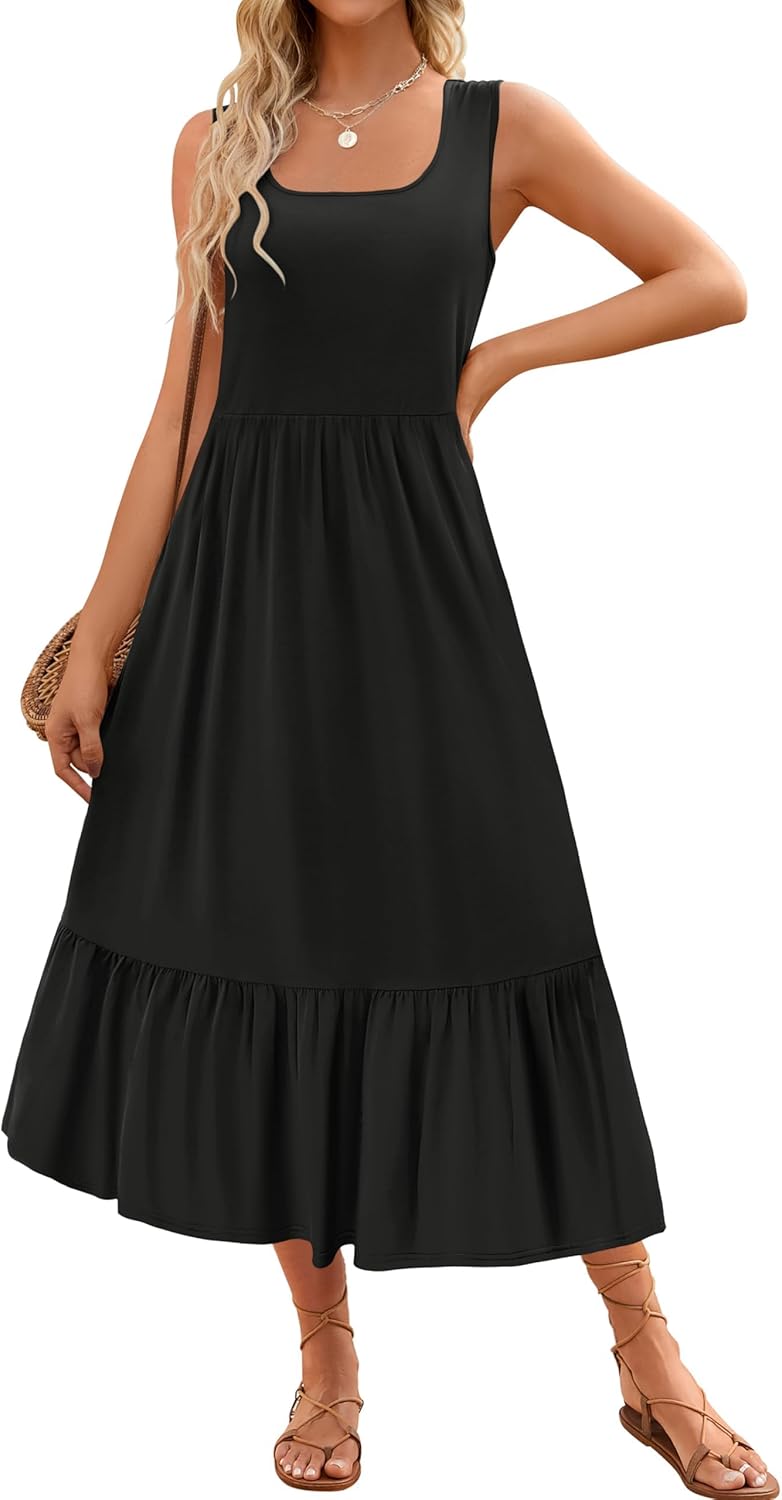 ZESICA Women's Summer Sleeveless Maxi Dress with Pockets