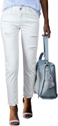 Womens High Waisted Ripped Stretch Jeans - Straight Ankle Fit