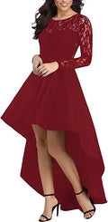 Elapsy Womens Lace Hi Low Cocktail Party Dress - Flattering A-Line Fit