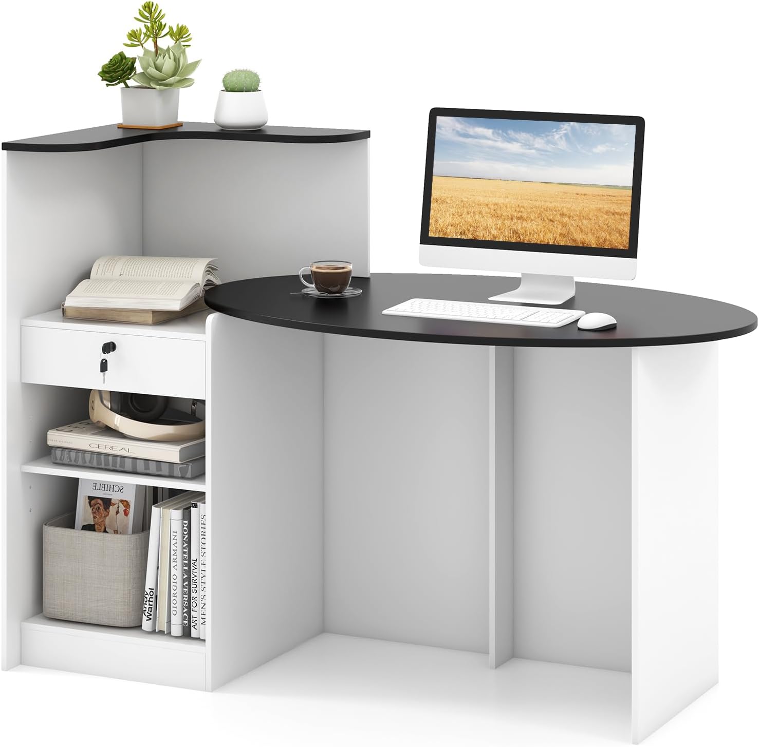 Tangkula Reception Desk with Lockable Drawers for Home Office
