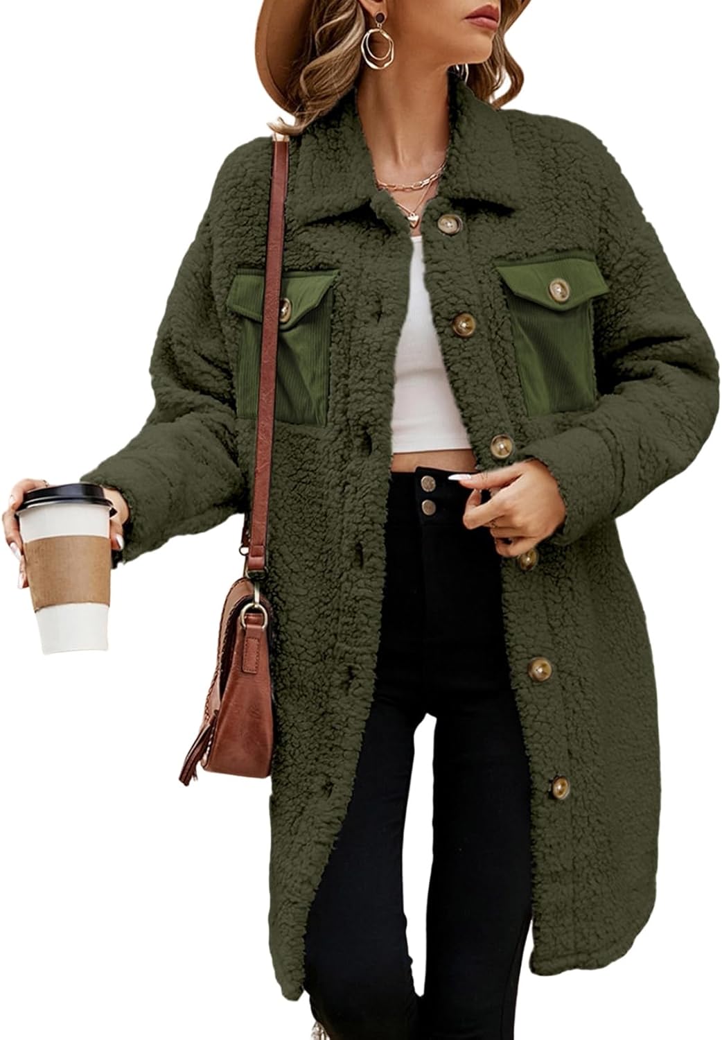 EVALESS Fuzzy Fleece Jackets for Women - Cozy Teddy Coat