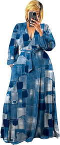 Plus Size Women's 2 Piece Long Sleeve Wrap Crop Top Maxi Dress - Cozy