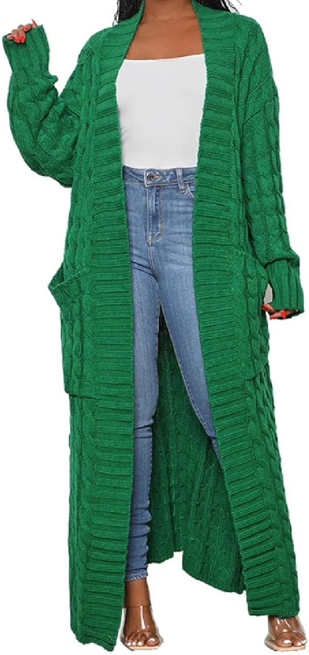 Womens Thin Stylish Cable Knit Dual Extra Long Maxi Cardigan