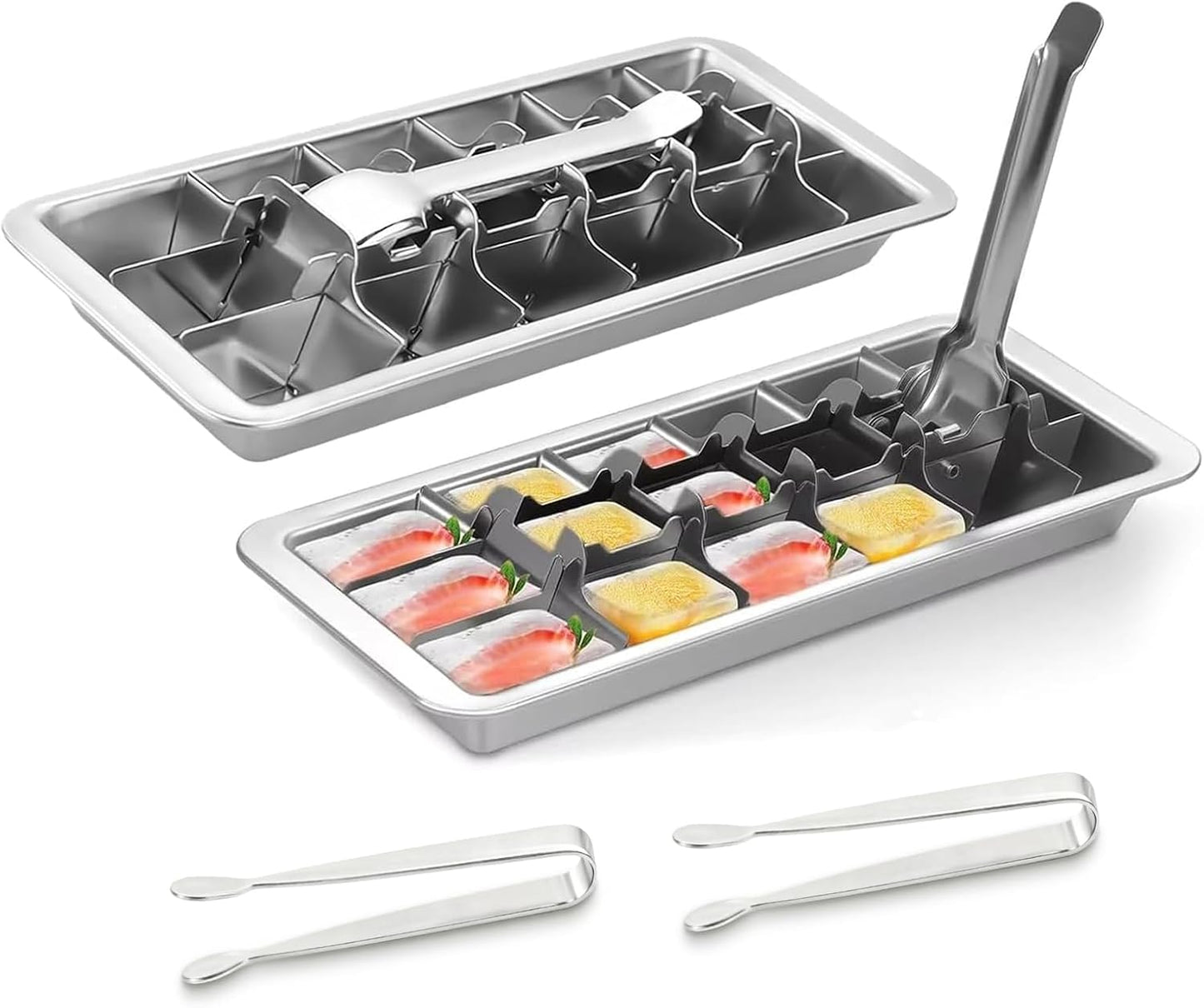 18-Slot Stainless Steel Ice Cube Trays for Bar and Kitchen Use