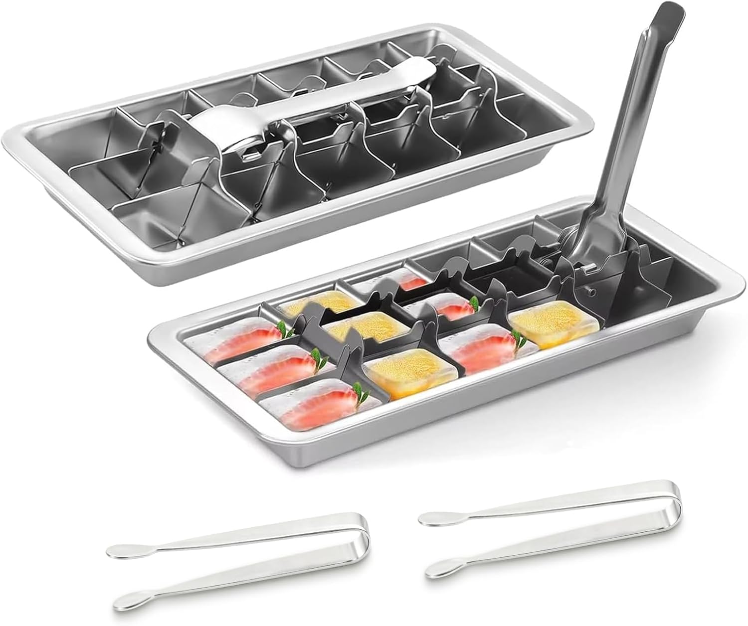 18-Slot Stainless Steel Ice Cube Trays for Bar and Kitchen Use