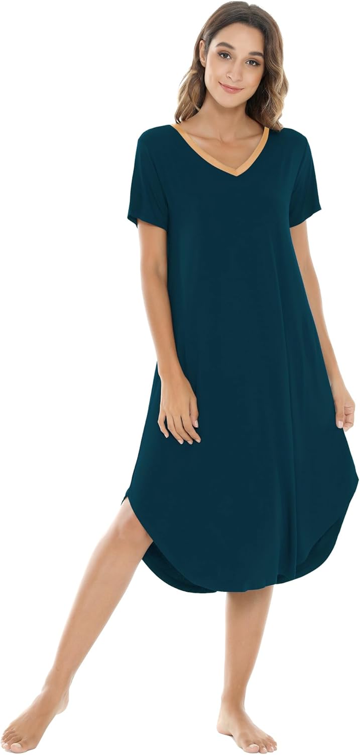 NACHILA Nightgowns for Women - Viscose Bamboo V Neck Sleepwear
