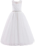 Glamulice Flower Girl Tulle Ball Gown Dress - Elegant White Maxi