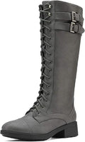 Women's PU Knee High Riding Combat Boots - Faux Fur Lined Comfort