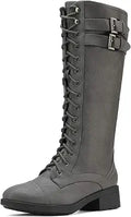 DREAM PAIRS Women's Pu Knee High Riding Combat Boots - Warm Faux Fur