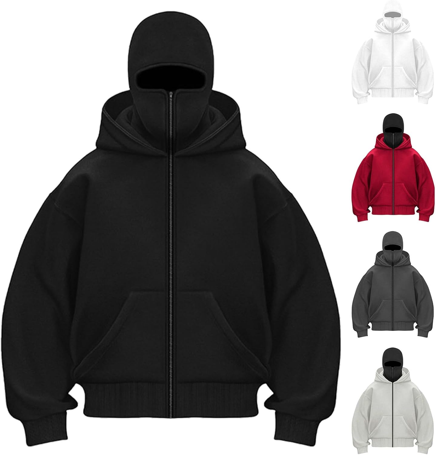 Windproof Zip-Up Balaclava Hoodie - Men's Streetwear